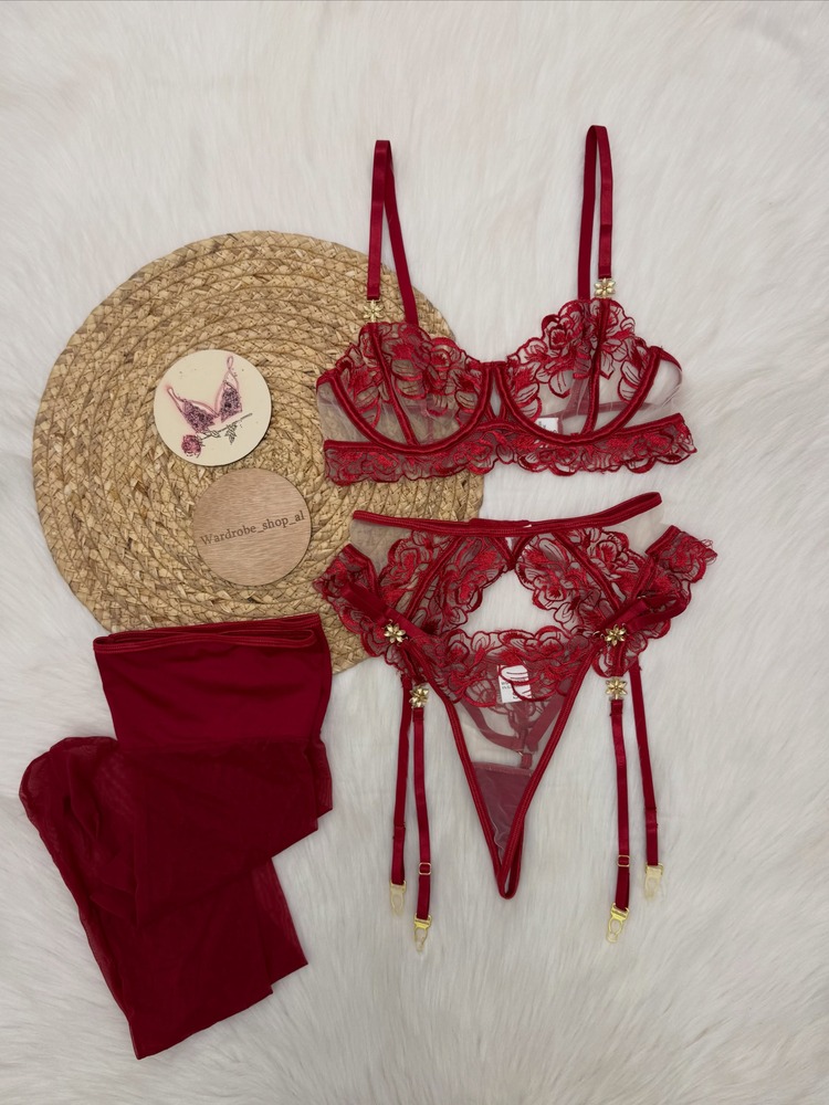 Women's Burgundy Lace Lingerie - Garter Belt Set review and price